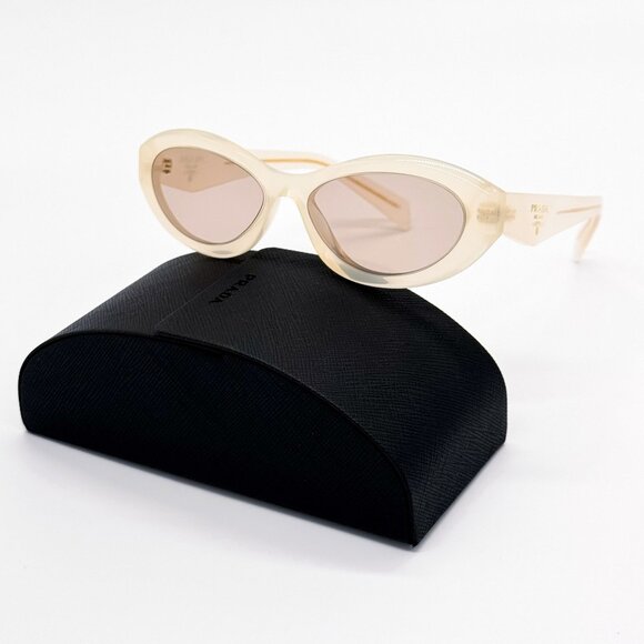 NEW PRADA SUNGLASSES, PRADA SPR 26Z 12V4I2 WOMEN OPAL MILK/BROWN OVAL PR26ZS - Picture 1 of 10